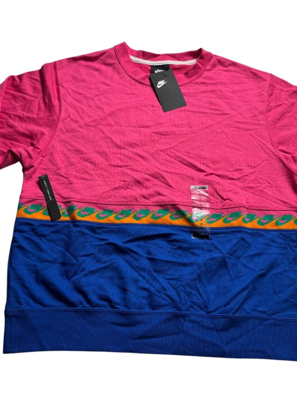 Nike Sportswear Fleece Retro Swoosh Crewneck Sweatshirt Women's M Pink Blue NWT